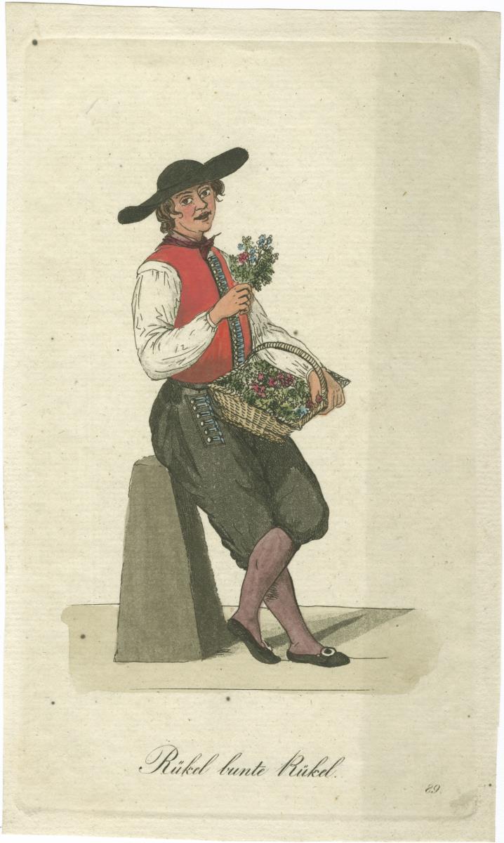 Der Ausruf in Hamburg: Blumenstraußverkäufer, Vierländer Tracht