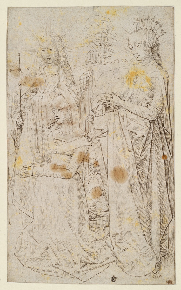 Die heilige Margarete und die heilige Katharina mit einer Stifterin
