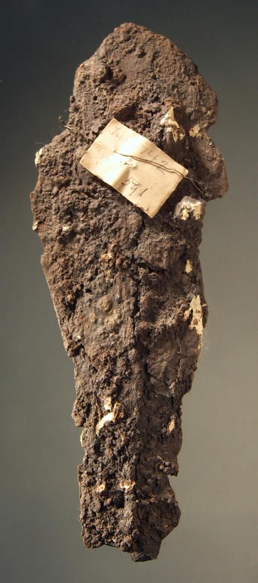 Teil eines Schwertes mit erhöhter Mittelrippe und sehr breitem Griff, Eisennieten