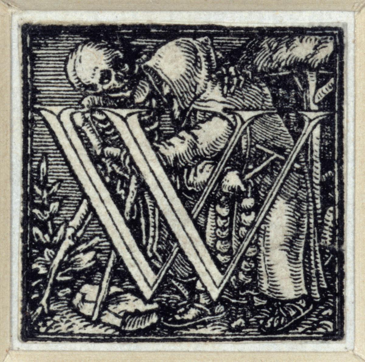 Initiale zu einem lateinischen Majuskel-Alphabet (sog. "Todesalphabet"): W