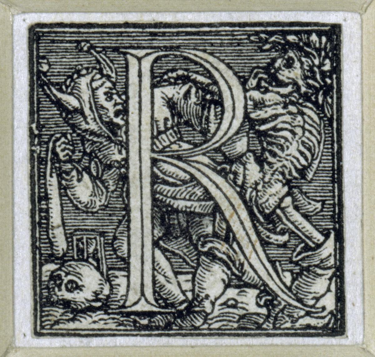 Initiale zu einem lateinischen Majuskel-Alphabet (sog. "Todesalphabet"): R