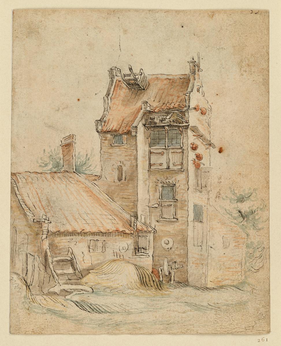 Ländliches Gebäude mit hohem Mittelbau (Skizzenbuchblatt)