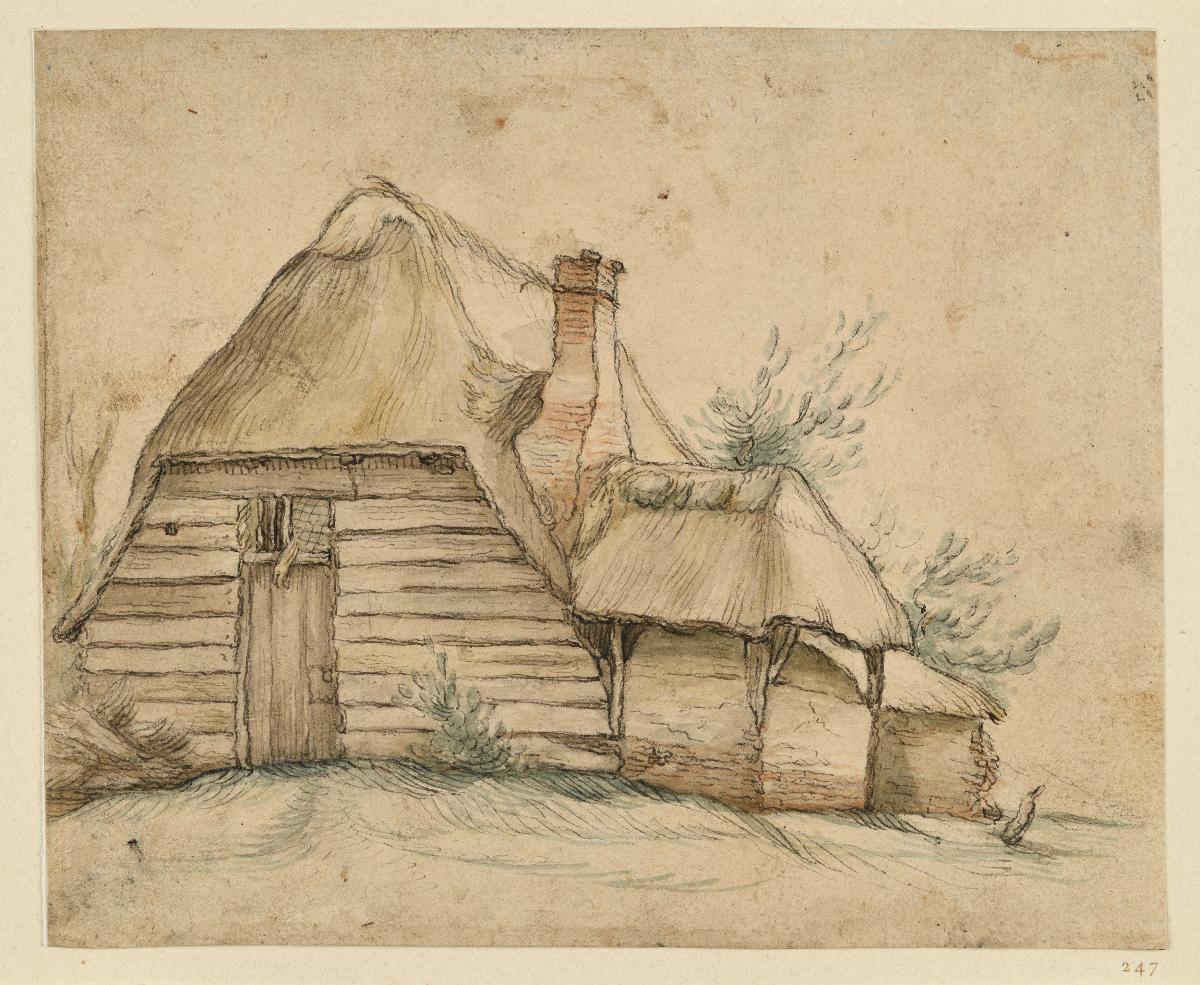 Bauernhütte mit einem Anbau rechts (Skizzenbuchblatt)