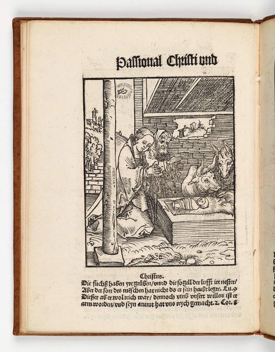 Anbetung des Kindes durch Maria und Joseph. Martin Luther: Passional Christi und Antichristi. Johann Grünenberg: Wittenberg 1521