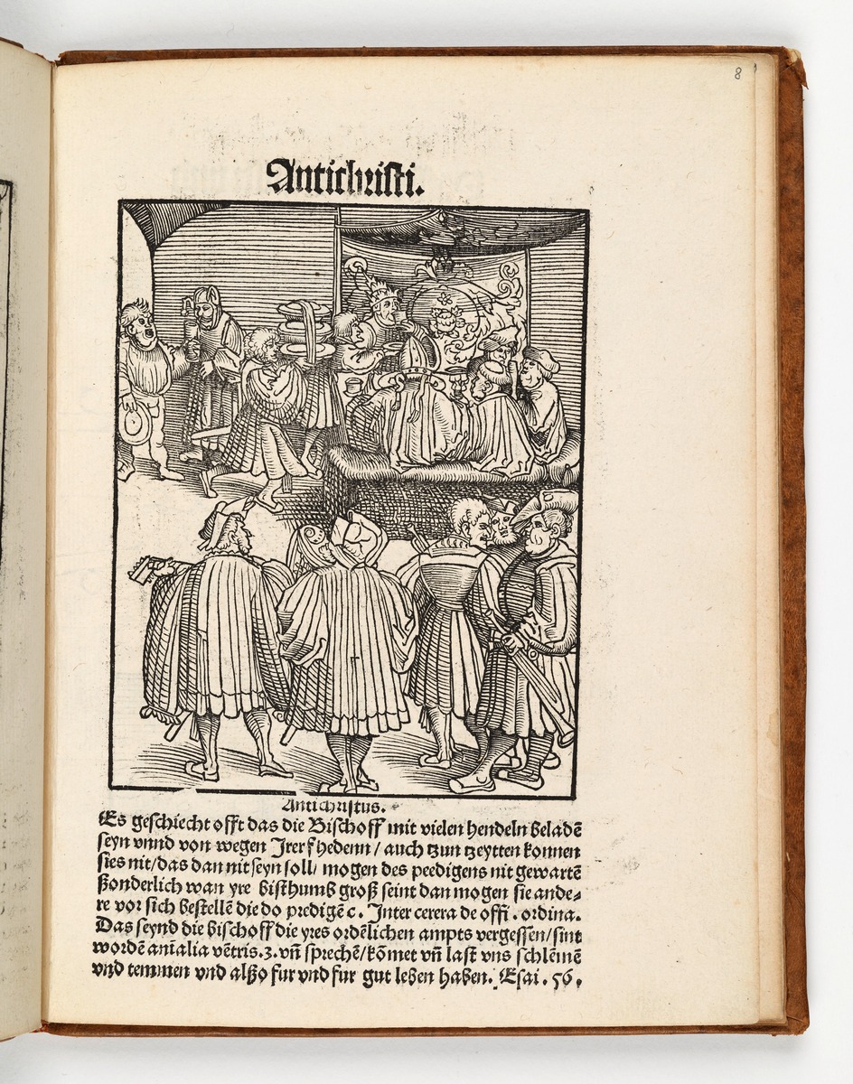 Papst und Bischöfe beim Bankett. Martin Luther: Passional Christi und Antichristi. Johann Grünenberg: Wittenberg 1521