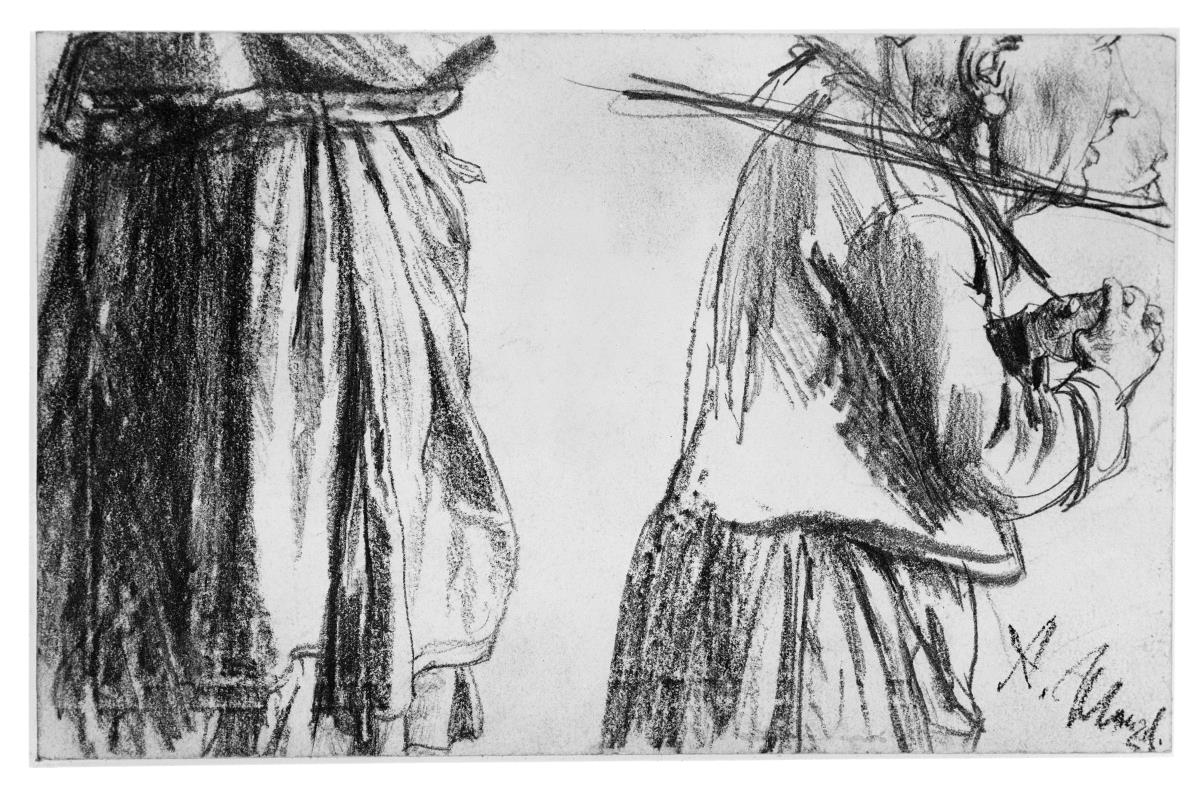 Heinrich von Kleist, Der zerbrochene Krug: Zwei Kostümstudien einer Alten nach rechts