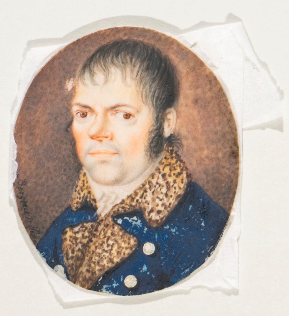 Porträt eines Herrn in Rock mit Pelzkragen und Titus-Frisur