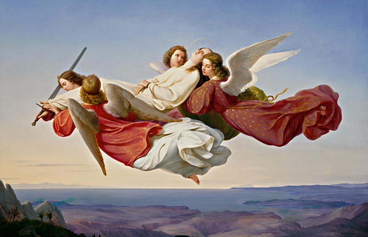 Der Leichnam der heiligen Katharina von Alexandrien, von Engeln zum Himmel getragen