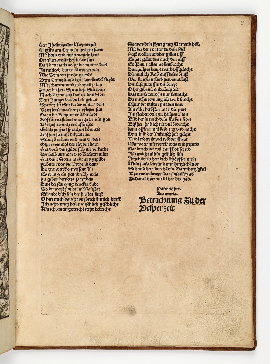 Text "Betrachtung zu der Vesper zeit", aus: "Der Passion unsers herren Ihesu Christi mit vil schonen Betrachtungen," o. O. o. J.