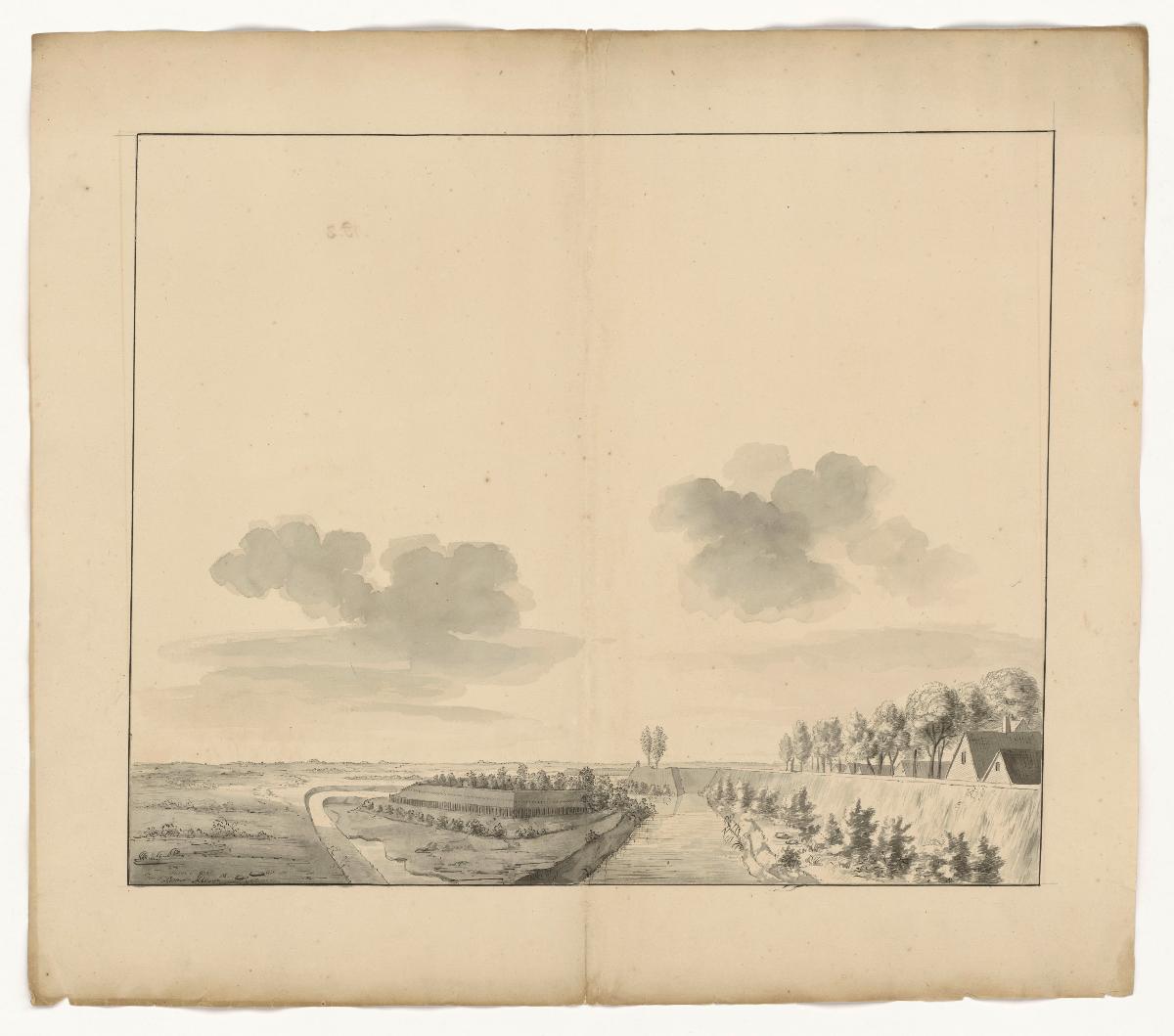 Ansicht der Stadt Wesel, Stadtbefestigung, rechts dahinter Häusergiebel und Bäume