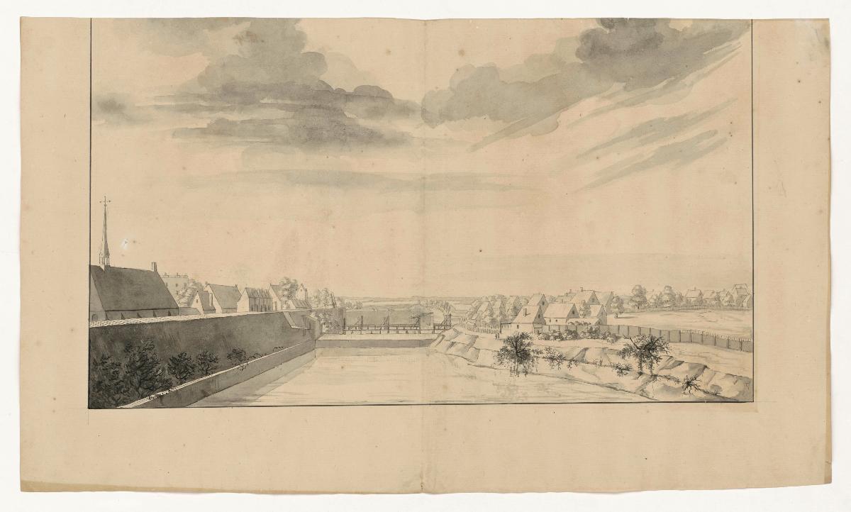 Ansicht der Stadt Wesel, Stadtbefestigung mit Stadttor und Brücke