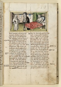 Die Heilige am Bett einer Kranken. Raimund, Das Leben der Hl. Katharina von Siena (geschrieben von der Nonne Elisabeth Warüssin)