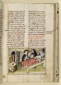 Die Heilige heißt einen Sterbenden aufzustehen. Raimund, Das Leben der Hl. Katharina von Siena (geschrieben von der Nonne Elisabeth Warüssin)