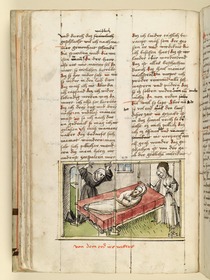 Die Heilige an der Bahre ihres toten Vaters. Raimund, Das Leben der Hl. Katharina von Siena (geschrieben von der Nonne Elisabeth Warüssin)