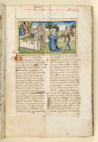 Katharina fällt vor dem Predigerkloster in Verzückung. Raimund, Das Leben der Hl. Katharina von Siena (geschrieben von der Nonne Elisabeth Warüssin)