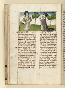 Jesus erscheint der Heiligen und zeigt ihr die Wunde in seiner Seite. Raimund, Das Leben der Hl. Katharina von Siena (geschrieben von der Nonne Elisabeth Warüssin)