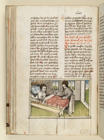 Jesus erscheint am Bett der Heiligen. So finden sie ein Mönch und eine Nonne. Raimund, Das Leben der Hl. Katharina von Siena (geschrieben von der Nonne Elisabeth Warüssin)