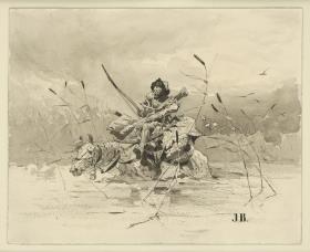 Tatar durch eine Fluss reitend