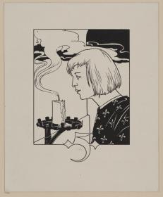 Mann vor Kerze. Illustration für Karl Lachmann. Die Nibelunge. Berlin: Stargardt 1898-1904