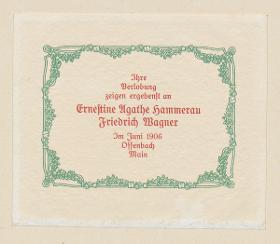 Verlobungsanzeige Ernestine Agathe Hammerau und Friedrich Wagner (Vogeler-Zierat)