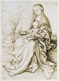 Madonna auf der Rasenbank mit einem Nelkenstock