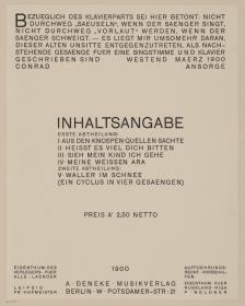 Inhaltsverzeichnis zu Conrad Ansorge Fünf Gesänge