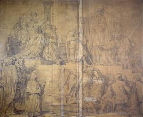 Die Taufe Wittekinds im Jahre 785. Vierter von fünf Kartons für die Fresken im Kaisersaal des Rathauses zu Aachen