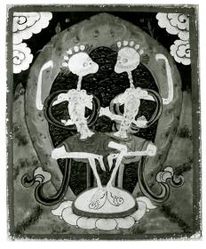 tanzende Citipati - zwei menschl. Skelette