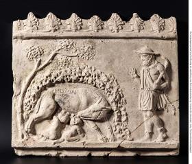 Campanarelief: Faustulus findet Romulus und Remus