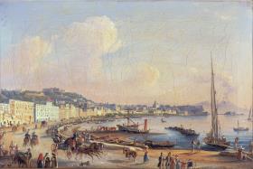 Hafenansicht von Neapel (II von IV). Blick auf Sant’Elmo, das Castel dell’Ovo und den Vesuv
