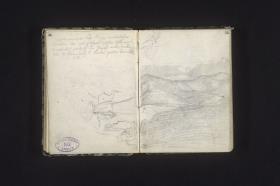 Frau mit Kindern und Esel, Berglandschaft