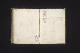 Frau in Rückenansicht, Figurenstudien und Pferd