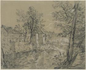 Häuser am Fluss (Häuser an der Weißeritz im Plauenschen Grund bei Dresden)