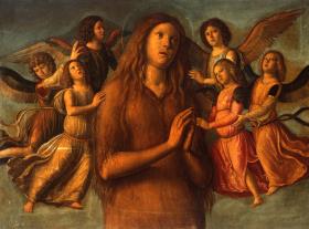 Die heilige Maria Magdalena von Engeln getragen