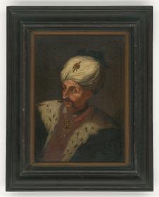 Porträt eines Sultans mit Turban und pelzverbrämtem Kaftan
