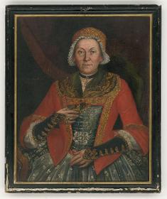 Porträt der Christina Neuradel in Friedberg mit Haube und Florband