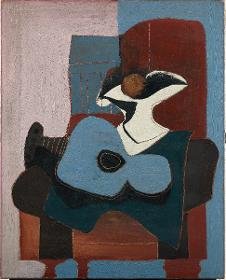 Nature morte avec guitare bleue / Guitare et compotier rose