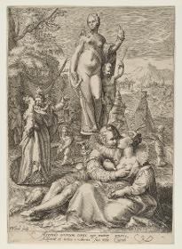 Liebespaare bei einer Venusstatue mit Amor