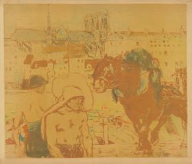 Hafenarbeiter mit Pferd, am Ufer der Seine in Paris