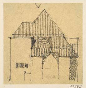 Darmstadt, Oberhessisches Haus, Vorentwurf, Skizzenblatt mit Aufriss der Nordfassade
