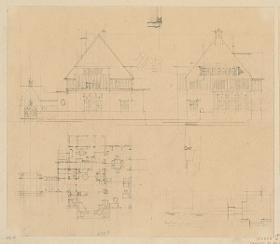 Darmstadt, Oberhessisches Haus, Vorentwurf, Skizzenblatt mit Aufriss der Ostfassade