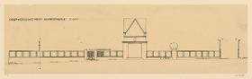Darmstadt, Oberhessisches Haus, Einfriedigung mit Gartenpforte, Pavillon, Blumensockel und Pergola