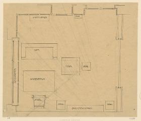 Darmstadt, Oberhessisches Haus, Herrenzimmer, Grundriss mit Möblierungsplan