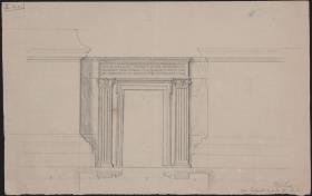 Berlin, Unter den Linden. Entwurf für ein Friedrichsdenkmal als Trajanische Säule. Tür im Unterbau der Säule