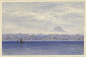 Japanische Küste mit dem Fuji-Yama