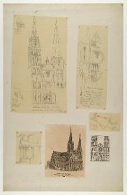 Chartres, vier Skizzen und zwei Drucke