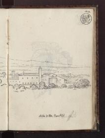 Blick von der Villa Pamphili auf das Kloster San Pancrazio und das Albanergebirge