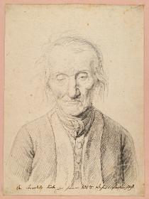 Brustbild des Invaliden Koch, von vorn, niederblickend