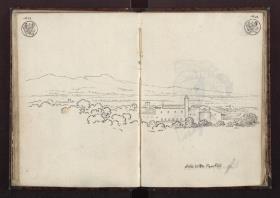 Blick von der Villa Pamphili auf das Kloster San Pancrazio und das Albanergebirge