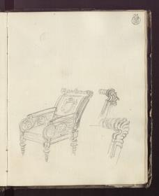 Berlin. Schloss, Wohnung des Kronprinzen Friedrich Wilhlem IV. von Preußen, Arbeitskabinett. Studien zu einem Sessel
